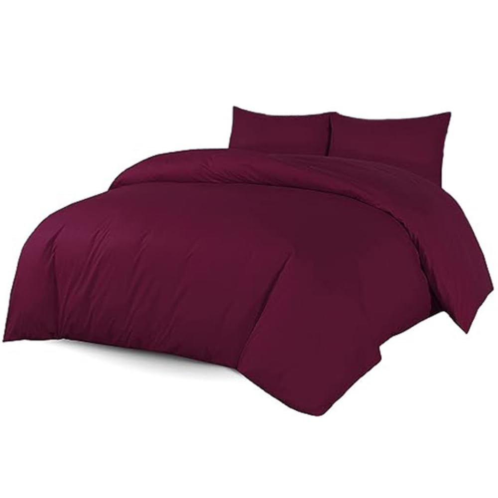 Laam linen Luxurious Duvet Cover Bedding Set 100% Long Staple Soft Cotton Duvet Set with Easy Closure Egyptian Cotton Duvet Set with Pillow Cases (Burgundy, Single)