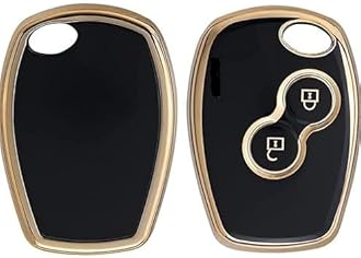 RF REDFOXX TPU Car Key Cover for Renault Dacia, 2-Button Remote Key Fob, Black with Gold Trim