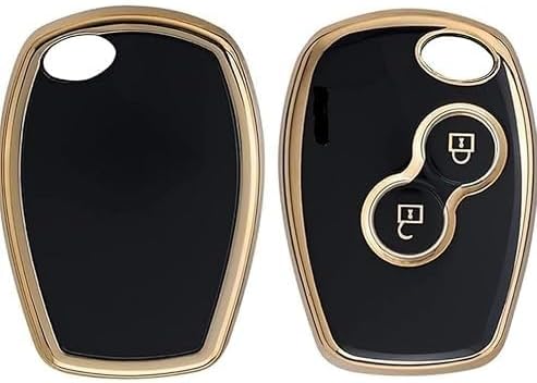 TPU Car Key Cover for Renault Dacia, 2-Button Remote Key Fob, Black with Gold Trim