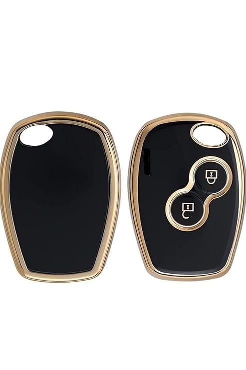 RF REDFOXX TPU Car Key Cover for Renault Dacia, 2-Button Remote Key Fob, Black with Gold Trim