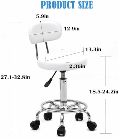 Adjustable White PU Leather Rolling Stool with Foot Pedal, Rotating Task Chair for Salon, Spa, Tattoo, Office & Drafting - Comfortable & Versatile Seating Solution