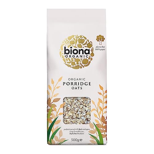 Biona Organic Porridge Oats 500 g - Organically Grown Breakfast Oats - High Fibre - Sustainable 100% Recyclable Paper Packaging - For Cooking Breakfast or Baking