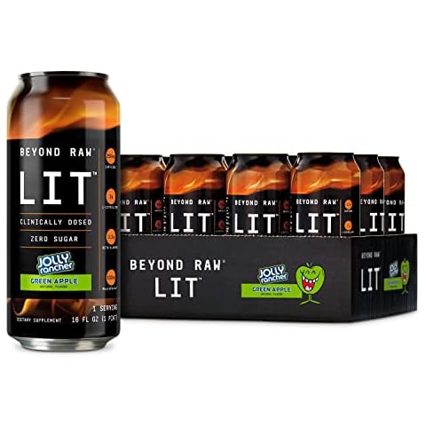 Beyond Raw LIT OTG Ready to Drink Pre Workout |Sugar Free| Contains Caffeine, L-Citrulline, Beta-Alanine, and Nitric Oxide | Jolly Rancher Green Apple | 12 Count Cover