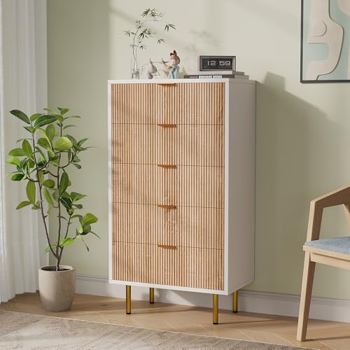 MEXUS Commode 5 Tiroirs, Meuble Rangement Bois, Commode Moderne Chambre, Applicable à Côté Canapé Long Mur Couloir Rangez Services Thé Articles Ménagers...