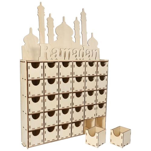BAZEITFLOW Trä Ramadan adventskalender gör-det-själv Eid Mubarak nedräkning dekor för hem skrivbord festival dekoration snidat trämaterial återanvändbar årlig nedräkningskalender för islamiska