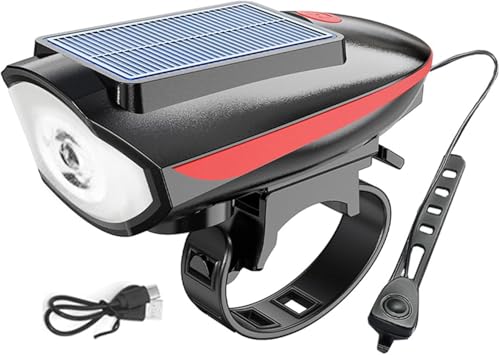 Image of Cycle Upgraded Lights with Horn, Bike Lights for Night Riding, USB Rechargeable & Solar Bike Headlight with 3 Lighting Modes, IPX4 Waterproof Bicycle Light for Road Bike, Mountain Bike