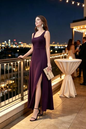 Image of MUSHARE Women's Square Neck Sexy Split Cocktail Party Maxi Long Formal Dress