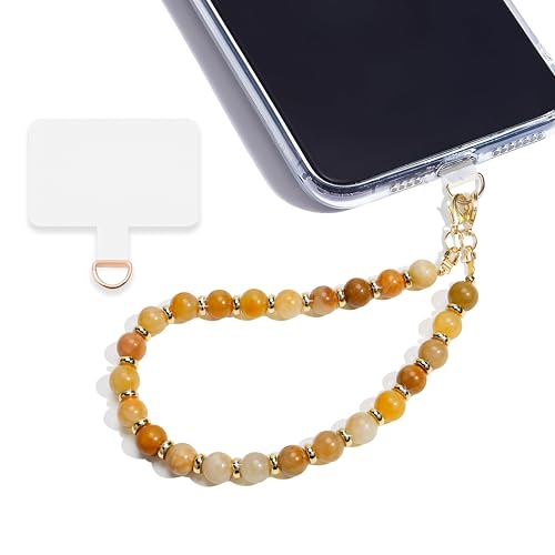 Image of Marble Beaded Phone Wrist Strap for Women, Detachable Design | 304 Steel Core, detachable phone wristlet with tether tab, keeps your phone secure for shopping, travel and daily use.