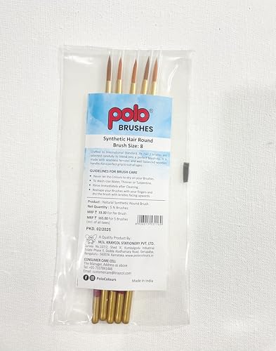 Image of polo Synthetic Hair Round Brushes 8 | Pack of 5 | Premium Fine Detail Paintbrush Set for Artists, Miniature, Watercolor & Acrylic Painting | Soft Bristles for Smooth & Precise Strokes