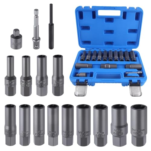SPEEDWOX 16 Pcs Spiral Deep Bolt Extractor Set Stripped Bolt Remover Lug Nut Extractor Set Stripped Lug Nut Remover for Broken Damaged Rounded-Off Bolts, Nuts, Studs, Fittings, Threaded Tubes