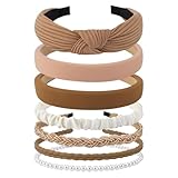 Diamètre : 12,5 cm Lot de 7 bandeaux larges noués avec perles - Jolis bandeaux en plastique tressé - Antidérapants - Différents designs - Accessoires tendance pour cheveux pour femmes et filles