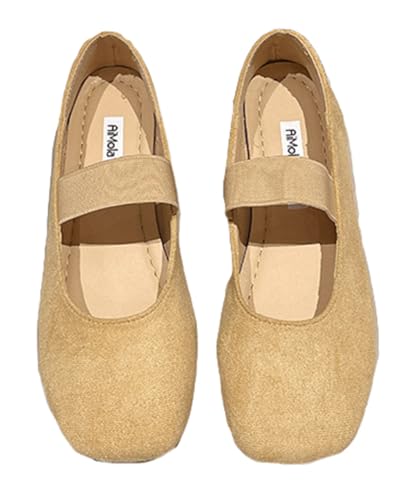 Suede Ballet Flats for Women Soft Square Toe Shoes Mary Jane Flats Slip On Leather Comfortable Ballerina Shoes