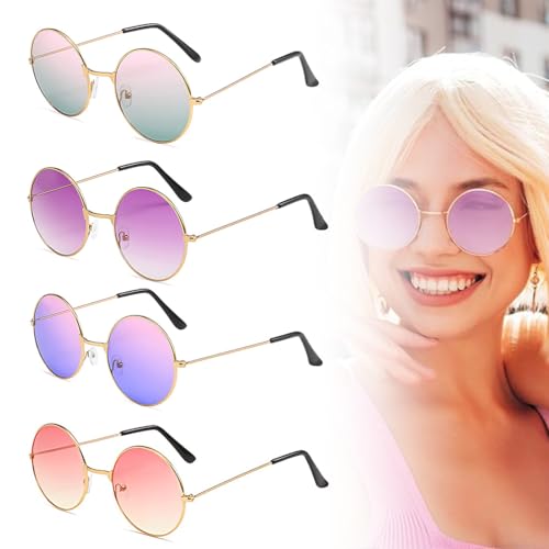 QOWUXHZ 4 peças óculos hippie óculos de sol hippie óculos coração redondo óculos retro cores óculos de sol divertidos para festa de aniversário carnaval casamento