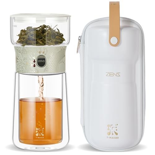 ZENS Tetera de cristal con Infusor, mágico con un solo toque drain tetera para té en, tetera con filtro con taza de doble pared y estuche portátil. Genial patrón de dragón, para lregalar