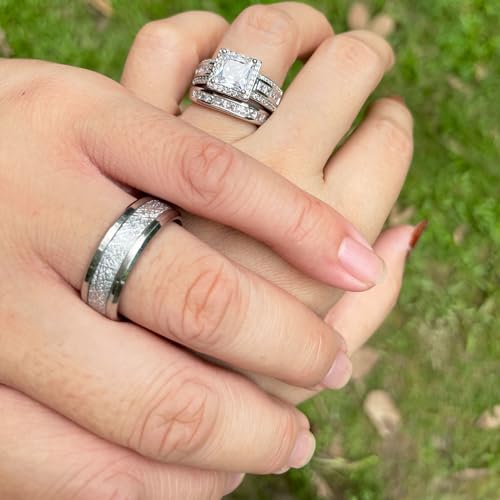 CEJUG Wedding Bands Sets for Him and Her Couples Wedding Rings Engagement Ring Bridal Ring Women Matching Men's CZ Carbide Titanium Band3