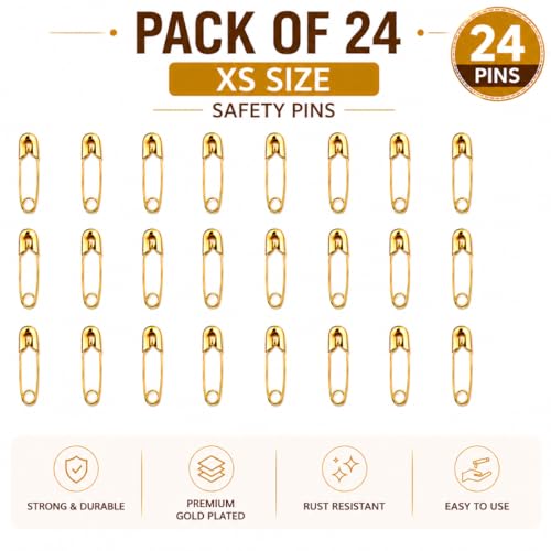 Image of Small Gold and Silver Plated Safety Pins for Saree Nappy Lock pin for Blanket Sweater Perfect for Clothes Craft Sewing Pinning Hijab pin for Women and Girls (X-Small, 24)