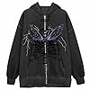 FeMereina Women's Y2k Zip Up Hoodies Long Sleeve Graphic Star Print Hooded Jacket Oversized Goth Harajuku Sweatshirt Punk Grunge Streetwear (Dark Gray Black#2, XXL) #1