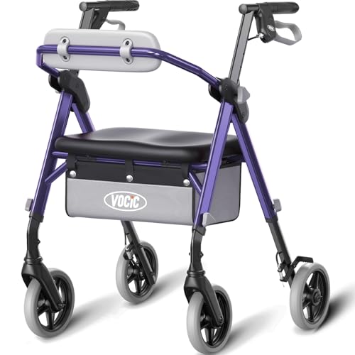 Image of VOCIC Z11 Rollator Walker for Seniors with Seat, 380 LBS | Lightweight Design with Ergo Seat & Backrest, Height Adjustable & Easily Foldable for Seniors' Mobility, Blue