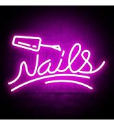Nails Neon Sign, Hot Pink Nail LED Neon Signs for Wall Decor, Light Up Usb Powered Neon Lights fo...