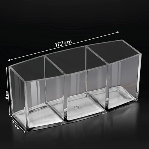 Image of GROB Prismo Multipurpose Transparent Acrylic Organizer| 3-Compartment Stationary Holder, Makeup Brush Container, Cosmetics holder for Desk or Vanity| Smart Living Product