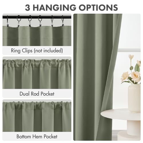 Image of MIULEE Sage Green Blackout Curtains 63 Inch Length for Bedroom 4 Panels