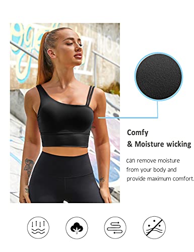 Image of MELYUM Longline Sports Bras for Women One Shoulder Workout Tank Tops with Built in Bra Supportive Crop Yoga Top Padded