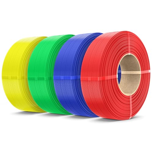 SUNLU Recarga de Filamento PLA+2.0 4kg, Filamento PLA+ de alta resistencia, sin bobina, de 1,75 mm, Compatible con Impresoras 3D Bambu Lab, 1kg/Bobina, Rojo+Azul Klein+Verde+Amarillo