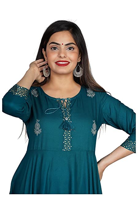 Image of JAYROSH Women's Embroidered Rayon Anarkali Kurta Gown | Flared Kurti for Women & Girls