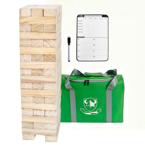 Jac & Mok Tumble Tower-Wackelturm-Turm Spiel 60 Stück Kiefernholz Toppling Blocks Spielzeug mit Tragetasche (Klassisch 56 Holzblöcke)