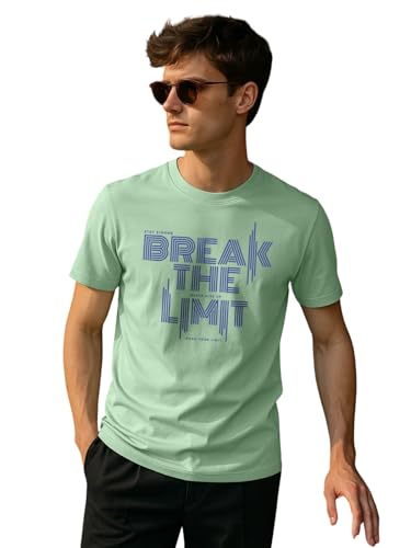 Image of Veirdo Regular Fit Half Sleeves Round Neck Arizona Typographic Printed Pure Cotton T-Shirt for Men (Colors: Green & Navy)