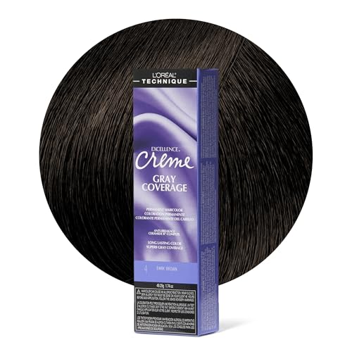 L'Oréal Technique Excellence Crème Permanent Hair Color - Long-Lasting Hair Dye, Rich Formula With No-Drip Application, Superb Gray Coverage, Dark Brown