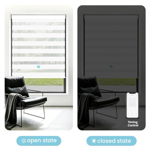 Image of Motorized Blinds with Remote Control 75% Blackout Electric Zebra Blinds for Windows Compatible with Alexa Google for Home Office White, Custom Sizes