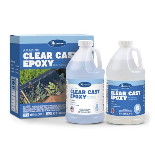 Alumilite Amazing Clear Cast Epoxy Resin Kit (1 Gal) Food Safe, Crystal Clear, High-Gloss Finish – Perfect for Countertops, Encapsulation, Coatings, Castings, Jewelry, Art, and Other DIY Projects