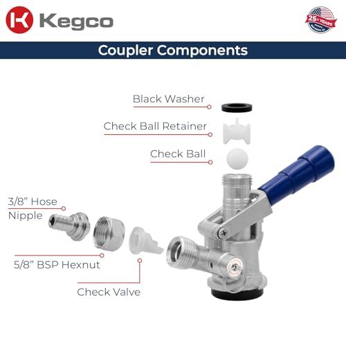 Image of Kegco Beer Keg Coupler D System Tap - Blue Lever Handle
