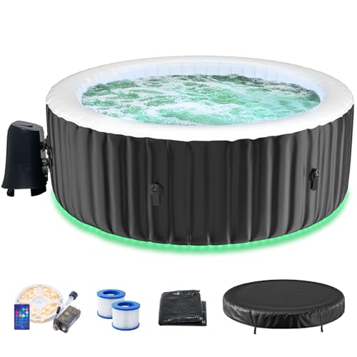 Aufblasbarer Whirlpool für 2-4 Personen mit farbwechselnder LED-Beleuchtung | Großes, rundes & portables Spa mit 120 Blasendüsen | Inkl. Heizpumpe, Filter & Isolierabdeckung | 180 cm x 180 cm x 63 cm