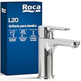 Roca L20 Grifera para lavabo con tecnologa Cold Start, grifo monomando de repisa con enlaces de alimentacin flexibles, mezclador para cuarto de bao de fcil instalacin, cromado, A5A3K09C00