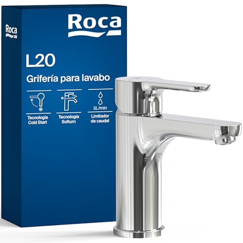 Roca L20 Grifería para lavabo con tecnología Cold Start, grifo monomando de repisa...