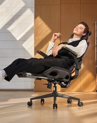 Image of SIHOO B100 PRO Ergonomic Office Chair with Footrest, Mesh Office Chair with Adaptive Lumbar Support, Computer Chair with Wide Headrest, Desk Chair with 360 Rotatable Flip-Up Armrests, Jet Black