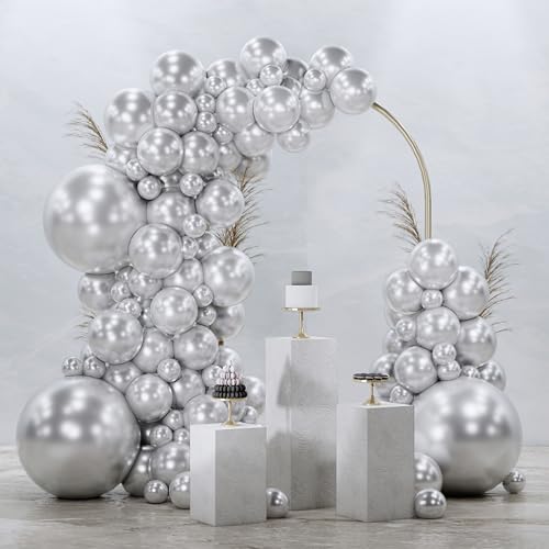Image of PartyWoo Silver Balloons 128 pcs Different Sizes of 18 12 10 5 Inch Silver Balloon Arch Kit Garland for Birthday Graduation Bachelorette Engagement Bridal Shower Wedding Party Decorations Silver-G102