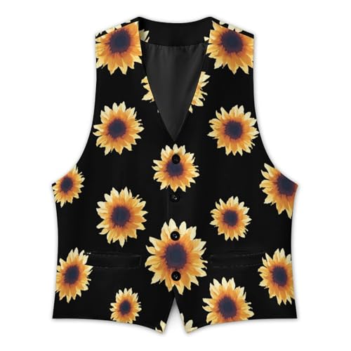 Watercolor Sunflower Formal Suit Vest for Men Waistcoat Printing Business Casual Dress for Tuxedo2