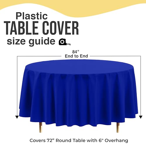 Image of Exquisite 66% Thicker Premium Dark Blue Round Tablecloth 0.5 Mil 24 Pack Plastic Table Cloth Disposable 84 Inch Round Plastic Tablecloth Won't Tear Easily Like Cheap Thin Brands