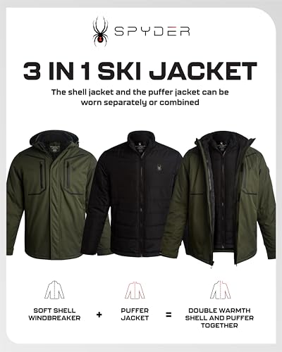 Image of Spyder Mens Ski Jacket - 3-in-1 System Snow Waterproof Winter Jackets for Men - Mens Snowboard Jacket with Detachable Hood