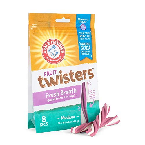 Arm & Hammer Fruit Twisters Fresh Breath Dental Treats for Dogs | Arm & Hammer Baking Soda Dog Dental Treats for Tartar Control and Bad Dog Breath | Blueberry Flavored Fruit Twisters, 8 Count