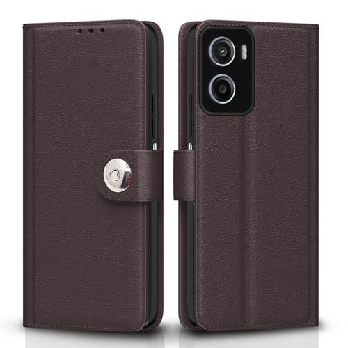 Image of Pikkme Flip Cover Leather Finish | Inside TPU with Card Pockets | Wallet Stand and Shock Proof | Complete Protection Button Flip Case for Moto G05(Coffee)