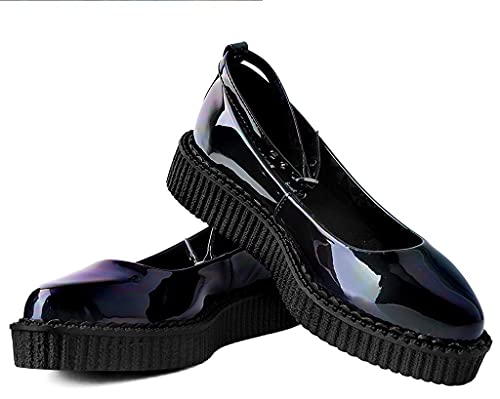 T.U.K. Shoes Black Hologram Pointed Ballet Ankle Strap Creeper Sneaker Flats for Women2