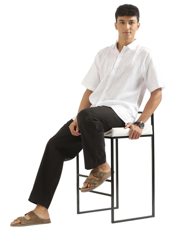 Image of SAADAA Men's 100% Cotton Pants | Mid-Rise Straight Fit Casual Trousers with Elastic Waistband and 3 Pockets | Everyday Wear