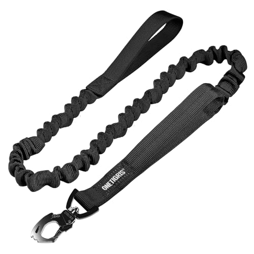 Tactical Dog Training Bungee Leash with 2 Control Handle Quick Release Nylon Leads Rope (Black)