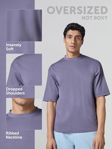 Image of XYXX Drift Oversized Tshirt for Men | 100% Combed Cotton | Solid Roundneck Drop Shoulders Half-Sleeve T Shirt