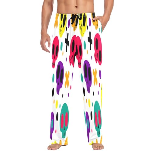 Qilmy Game Style Skulls Men's Cotton Pajama Pants, Lightweight Lounge Sleepwear with Drawstring and Pocket