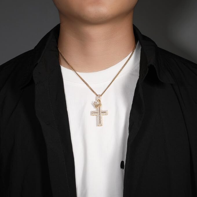 Stainless Steel 24inches Twist Rope Chain 18K Gold Plated Cross Pendant Necklace for Men Women,5A Cubic Zirconia Iced Out, Luxury Gift for Couple or Bestie - Image 4